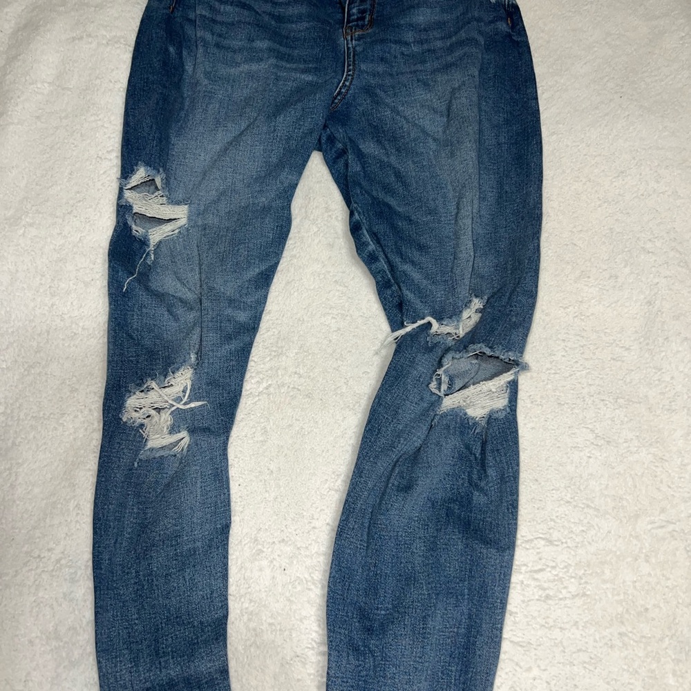 American Eagle Outfitters Blue Skinny Jeans with Distressed Details